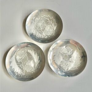 Vintage Decorative Aluminum Acorn and Leaf Coasters-set of 3 (size 3 3/4” each)
